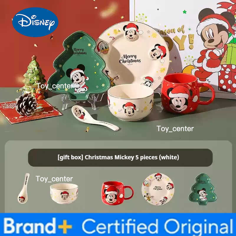 Disney Mickey Christmas Bowls And Plates Ceramic Bowls Tableware Gift Dining Bowl Limited Shape Plate Cutlery Set Christmas Gift H260302
