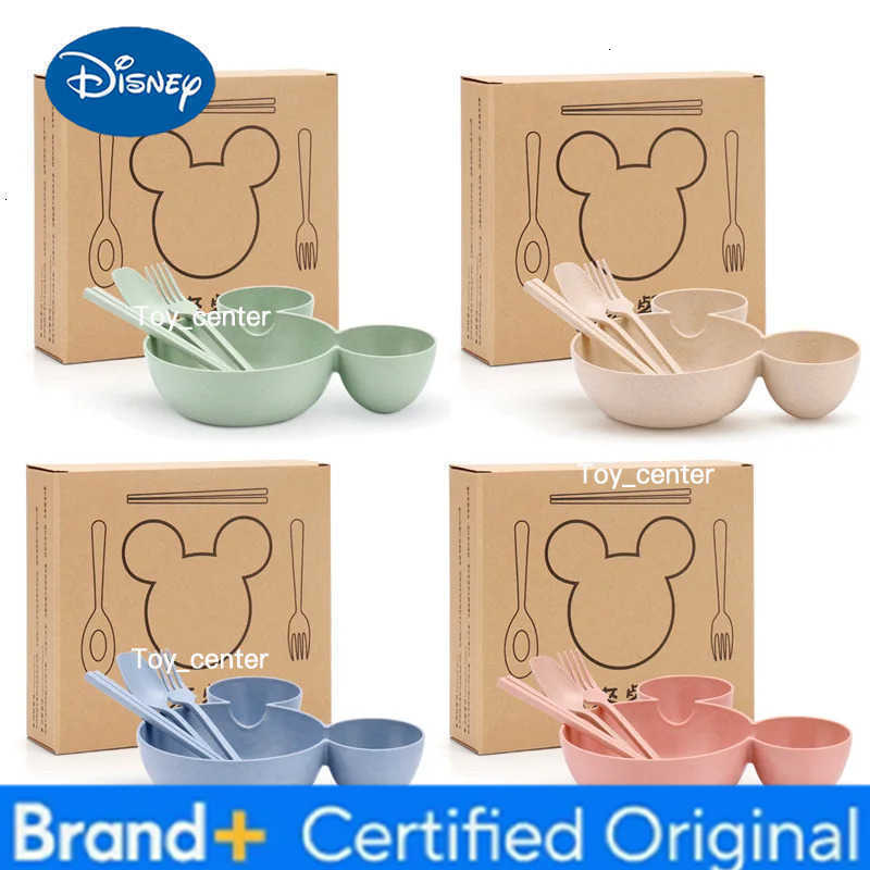 Disney 4Pcs Mickey Mouse Baby Divided Complementary Food Plate for Kids Dinner Plates Spoon Set Girls Dinnerware Tableware H260302