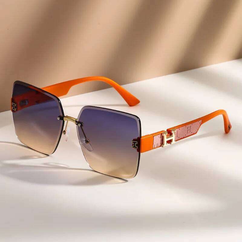 Large Square Frame Trendy Gradient Summer Sun Protection Rimless High-End Feel Sunglasses