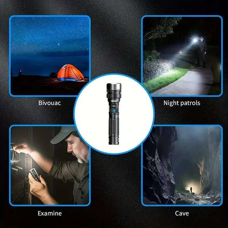 High lumen LED flashlight with digital display, USB charging, Telescopic zoom function and 1200mAh Li-ion battery Z260301