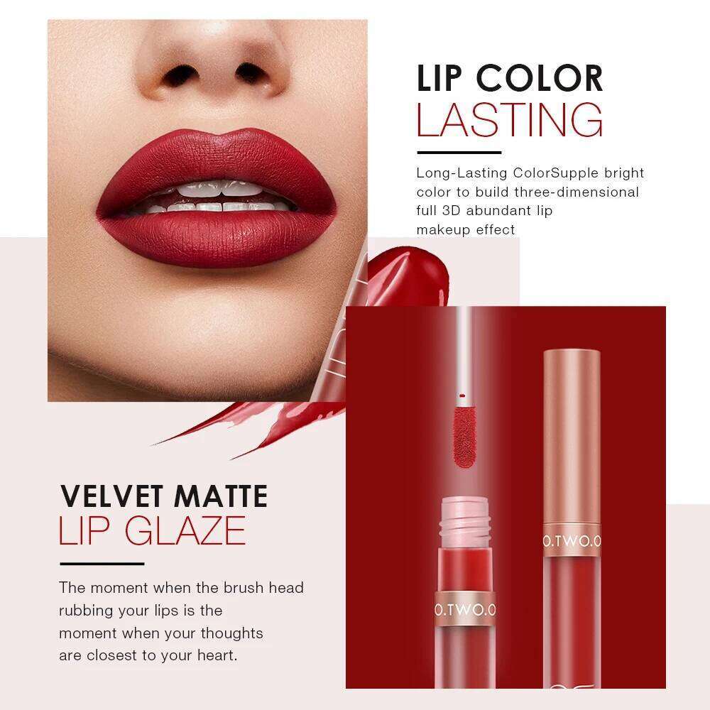 O.TWO.O Matte Liquid Long Lasting Lip Glaze Super Soft Sexy Red Nude Pink Lipgloss Waterproof Makeup Cosmetics Lipstick H260302