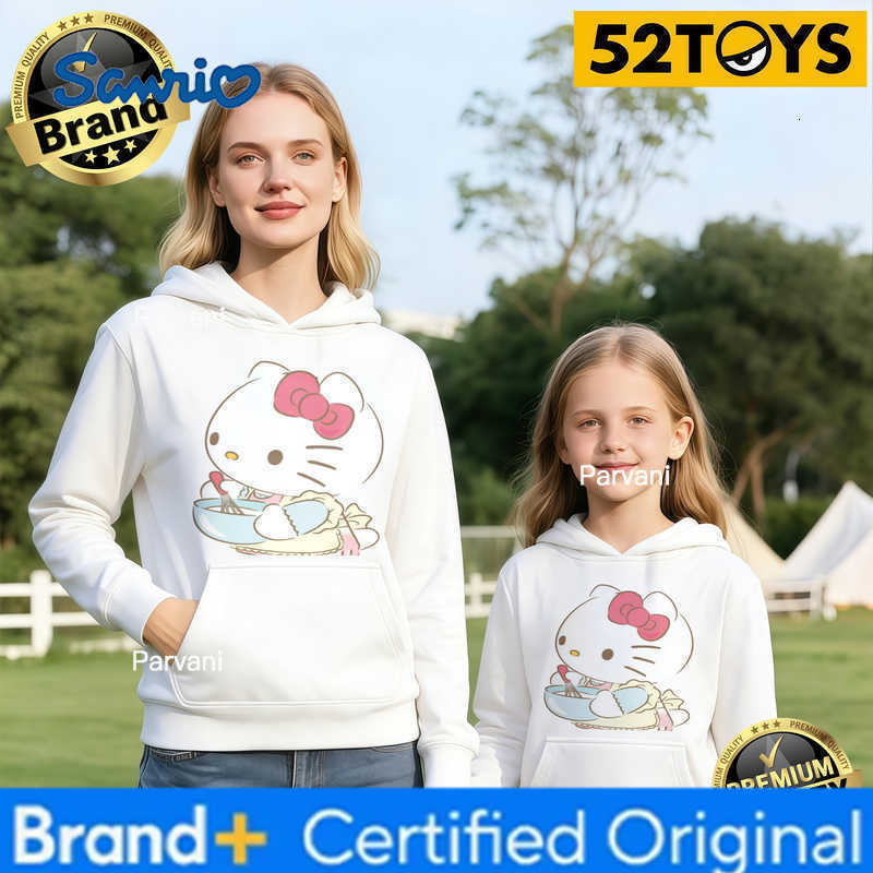 Sanrio 2026 Autumn-Winter Trending Hello Kitty Baking Print 100 Cotton Parent-Child Hoodies High Quality Loose Casual Fashion Y2K H260302