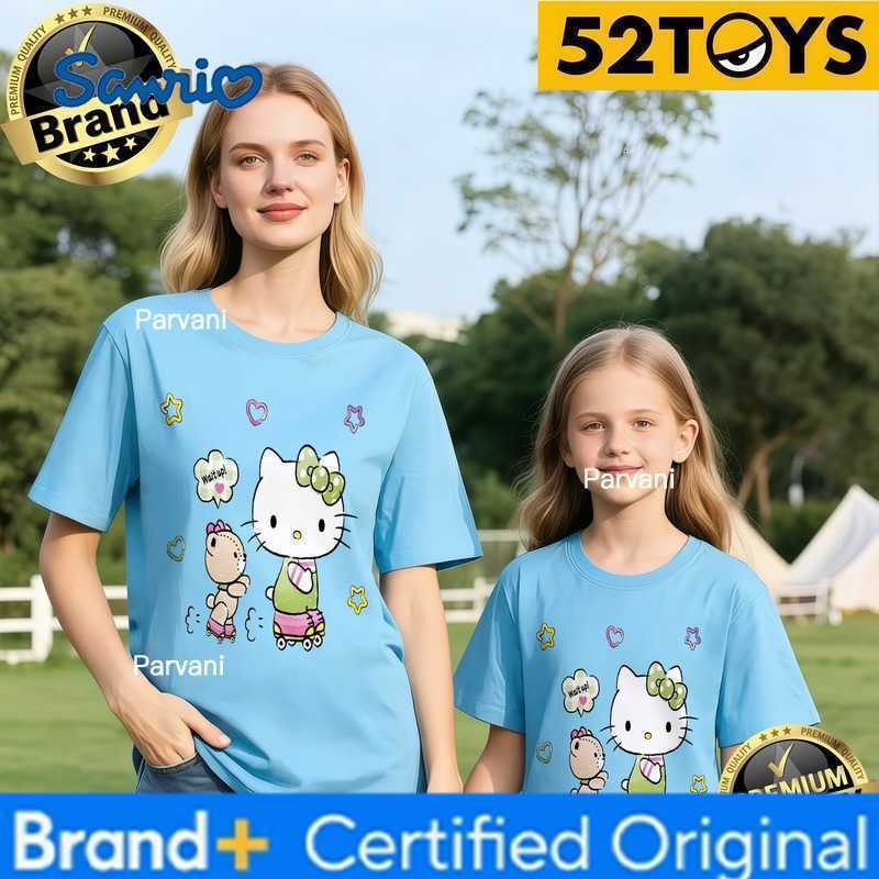 Sanrio 52TOYS Hello Kitty Friend Print Family T-shirts 2026 Summer 100 Cotton Casual Loose Parent-Child Y2k Tees Single Piece3Pcs H260302