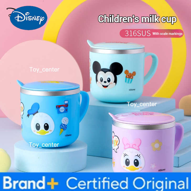Disney Childrens Water Cup Home Use Stainless Steel Milk Cup with Graduations Baby Breakfast Cup Straw-Equipped Direct-Drink Cu H260302
