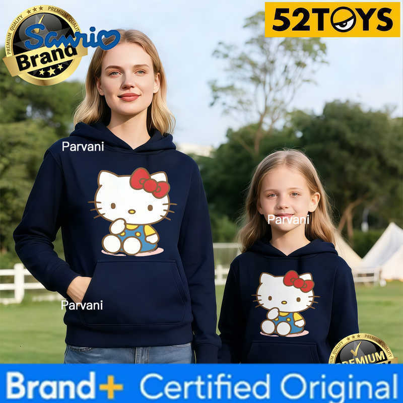 Sanrio 2026 Autumn-Winter Trending Hello Kitty Classic Print 100 Cotton Parent-Child Hoodies High Quality Loose Casual Comfortable H260302