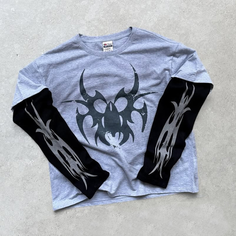 Street Hip-hop Fashion Camouflage Retro Loose Long Sleeve Men Y2K Harajuku Punk Goth Casual Oversized Top Women 250809