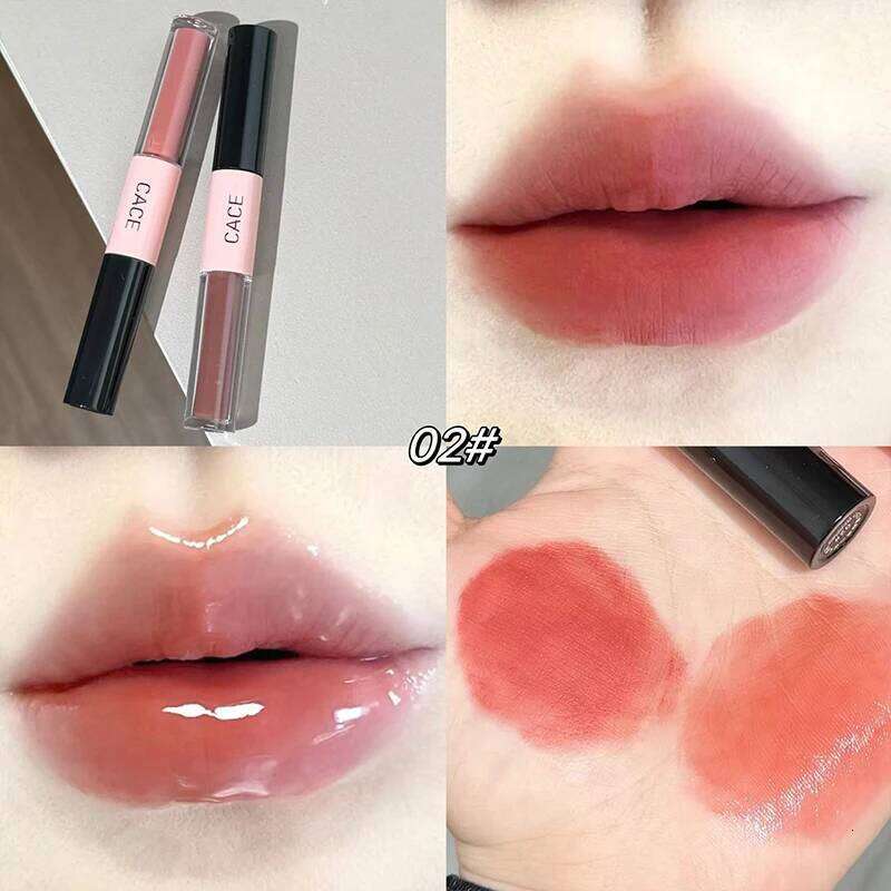 Double Head Lipstick Lipgloss Sexy Red Makeup 2 In 1 Stick Mud Mirror Water Gloss Lip Glaze Tint Lasting Korean Cosmetic H260302