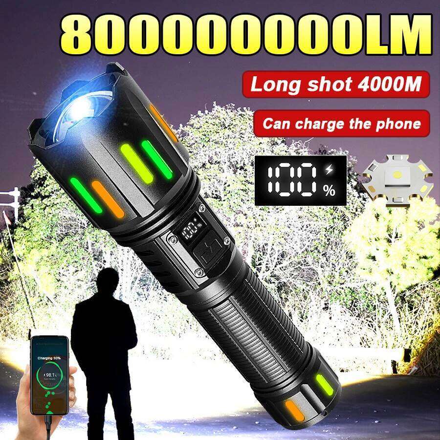 800000000LM Super Bright Flashlight Portable Rechargeable LED Lamp Zoom Tactical Lantern Waterproof Outdoor Lights For Fishing Z260301