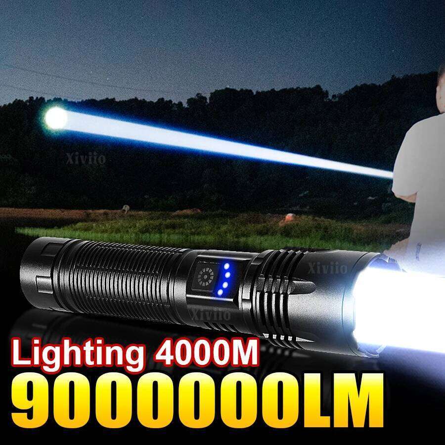 9000000LM LED Strong Light Flashlight Portable Rechargeable Lamp Built-in Battery Long Range Tactical Lantern Outdoor Lights Z260301