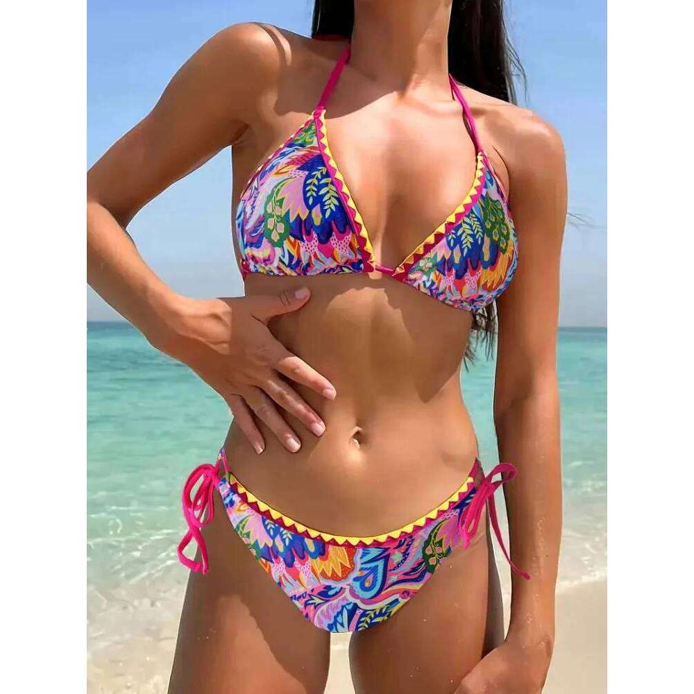 Micro Bikini Women Swimsuit 2026 New Print Halter Bikinis Set Sexy Lace Up Swimwear Summer Two Piece Beach Bathing Suit Female Z260301