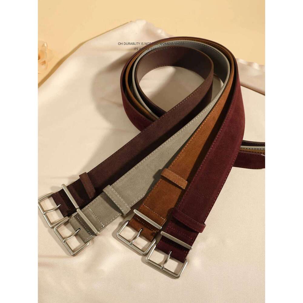 Elegant Women's Suede Leather Belt with Square Silver Buckle Ladies Versatile Girdle for Dresses Sweaters Coats S260228