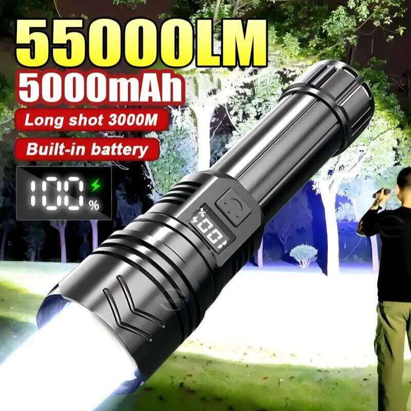 55000LM High Power Led Flashlight With COB Light Ultra Bright Lamp Portable USB Rechargeable Tactical Torch Outdoor Zoom Lantern Z260301