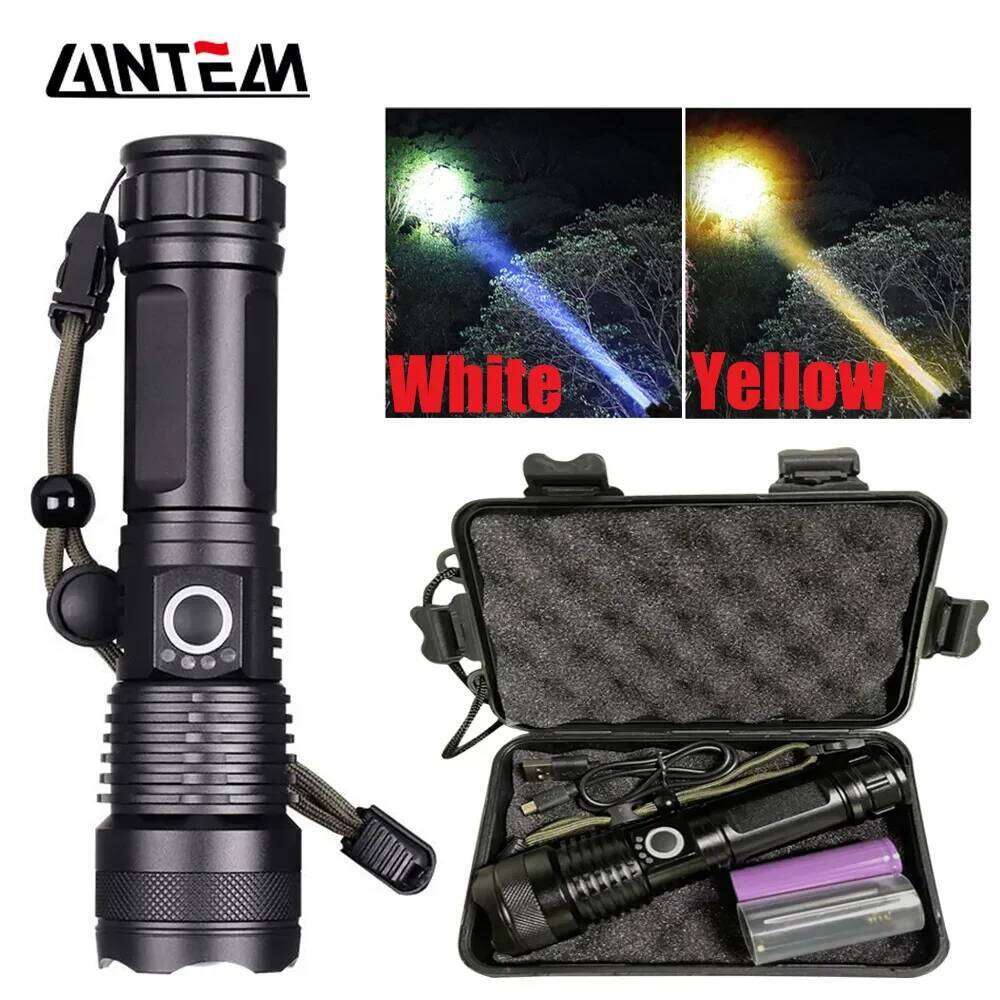 High Power XHP50.2 USB Rechargeable White/Yellow Led Flashlight 4Cores Torch Set Zoomable Usb Hand Lantern For Camping Outdoor Z260301
