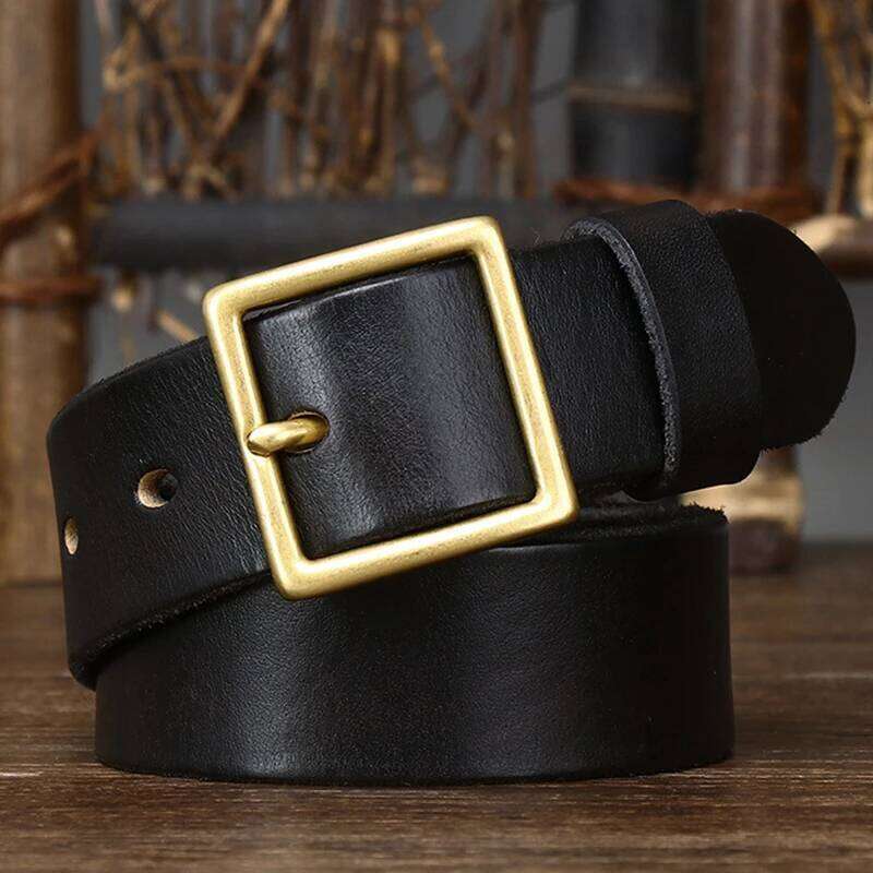3.3CM Pure Cowhide Genuine Leather for Men's Women High Quality Jeans Brass Buckle Belts Cowboy Fashion Designer Matching Belt S260228