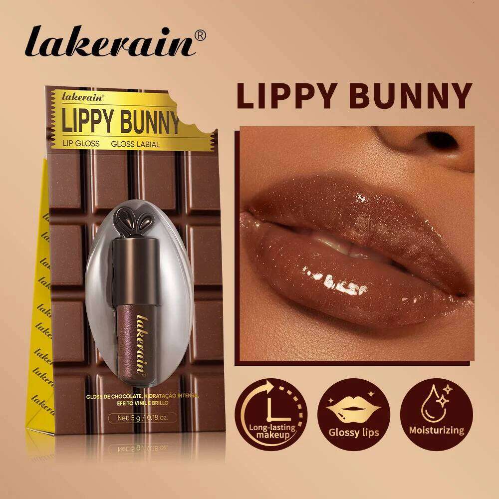 Lakerain Chocolate Rabbit Lip Gloss Mirror Effect Moisturizing Smooth Non-Sticky Long Lasting Hydration Lippy Bunny Lipstick H260302