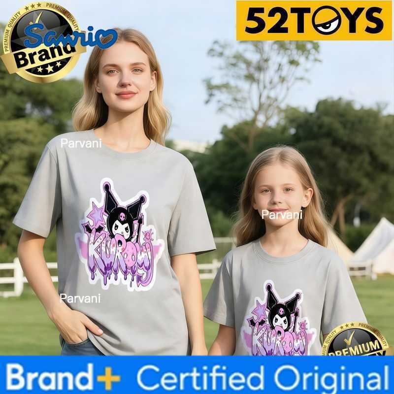 Sanrio 2026 Summer Family Outing Kuromi Graffiti Print 100 Cotton Parent-Child T-shirts Unisex Family Matching Tees Single Piece3Pcs H260302