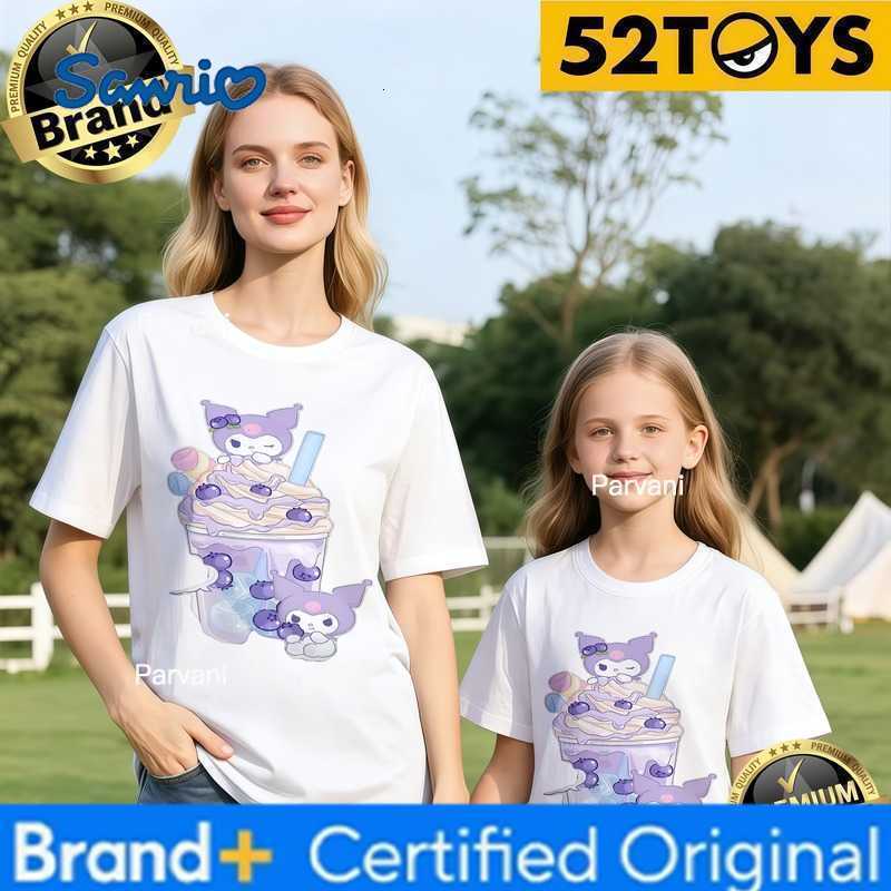 Sanrio 52TOYS Kuromi Dessert Print Family T-shirts 2026 Summer 100 Cotton Casual Loose Parent-Child Y2k Tees Single Piece3Pcs H260302