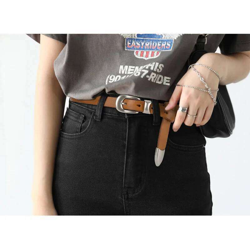 2022 New Ladies Luxury Retro Casual Top Layer Leather Thin Alloy Pin Buckle With Denim Shorts Advanced Personality Belt S260228