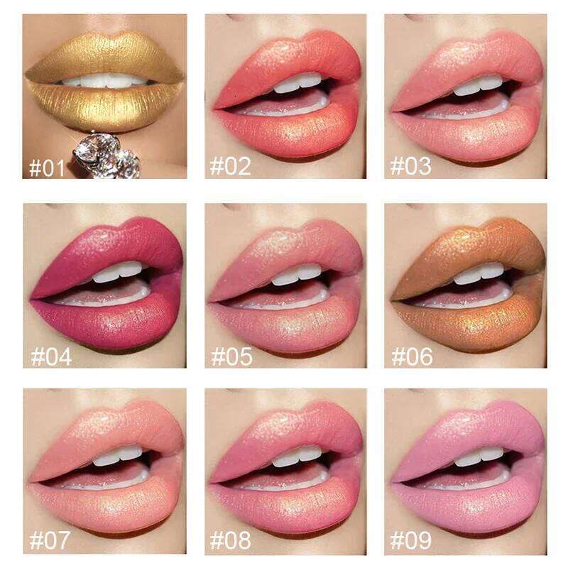 Lips Makeup Waterproof Glitter Lipstick Long Lasting Pigment Nude Pink Red Gold Mermaid Shimmer Lipsticks Lip Make Up Cosmetic H260302