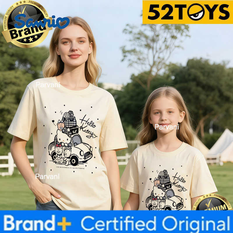 Sanrio 2026 Autumn-Winter Trending Hello Kitty Road Trip Print 100 Cotton Parent-Child T-Shirts High Quality Loose Casual Fashion H260302
