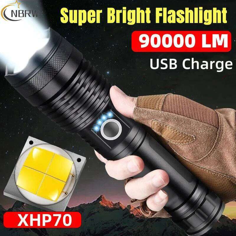 90000 Lumens Led Flashlights USB Rechargeable Brightest Flashlight Waterproof Zoomable LED Tactical Torch Light for Camping Z260301