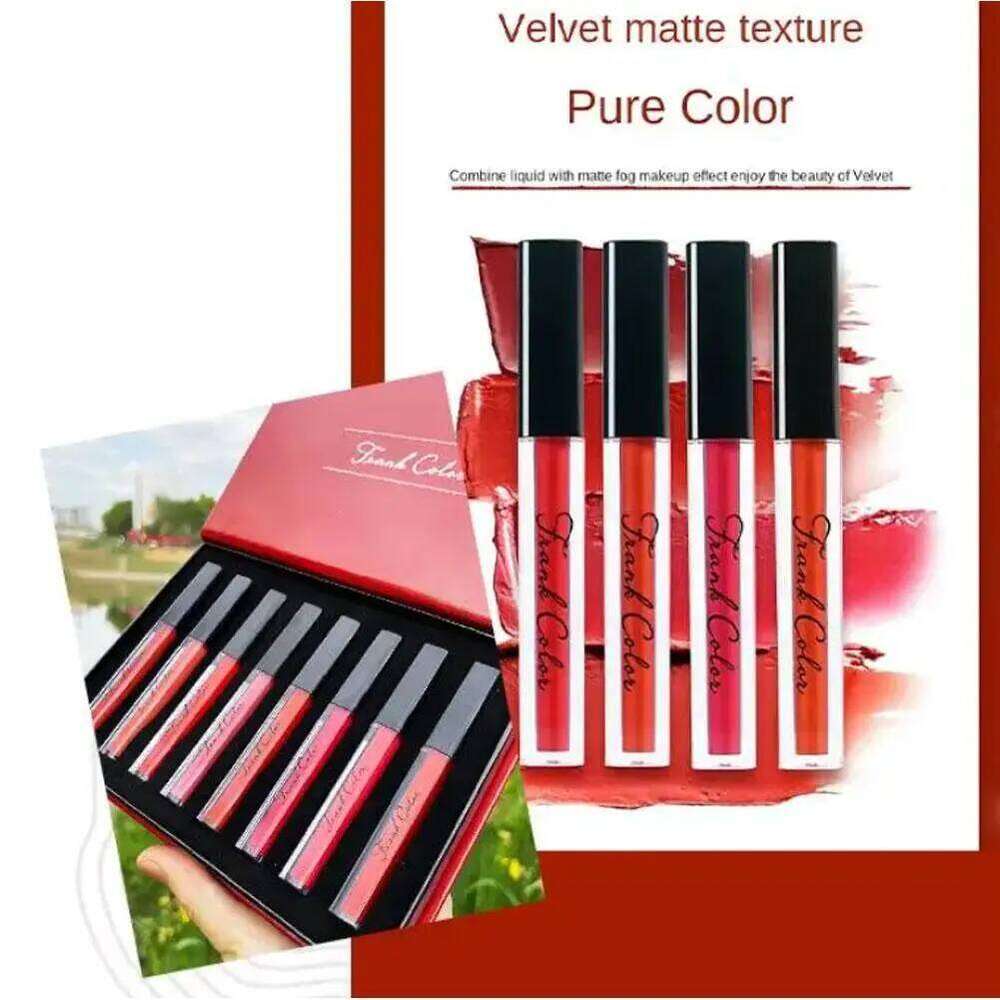 Eight Velvet Matte Glaze Set Lipstick Long-lasting Gloss Waterproof Non-stick Fading Cup Moisturizing Lip J9F9 H260302
