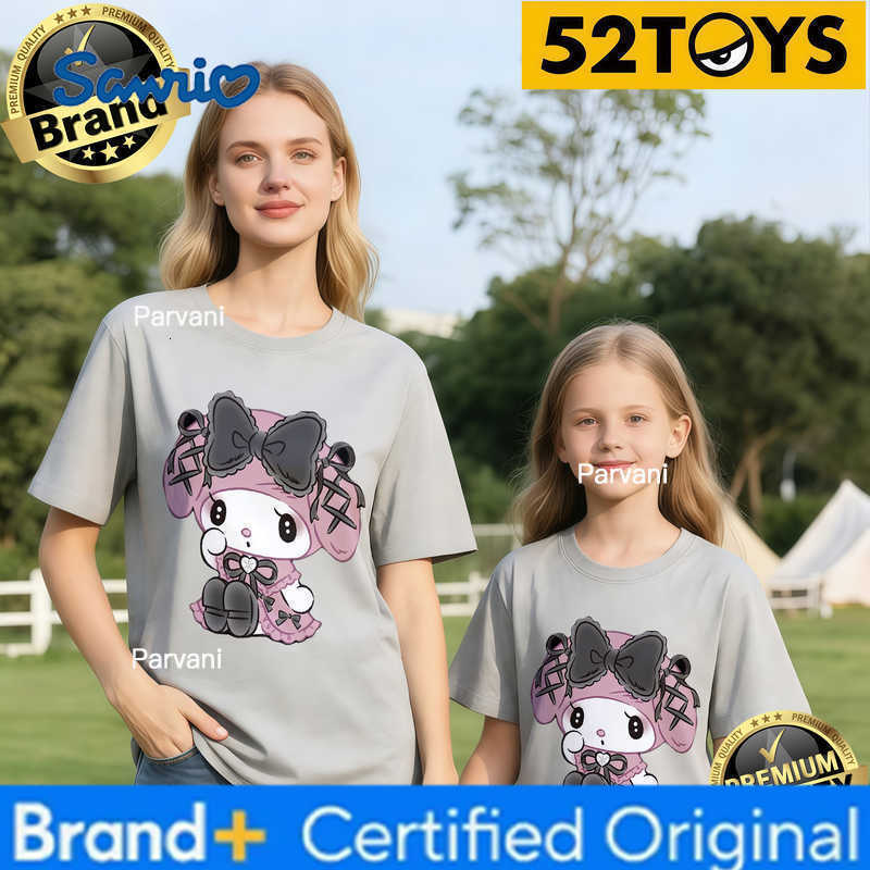 Sanrio 2026 Summer Family Must-Have 52TOYS Kuromi Print T-Shirts Casual Loose 100 Cotton High Quality Parent-Child Tees Single Piece H260302
