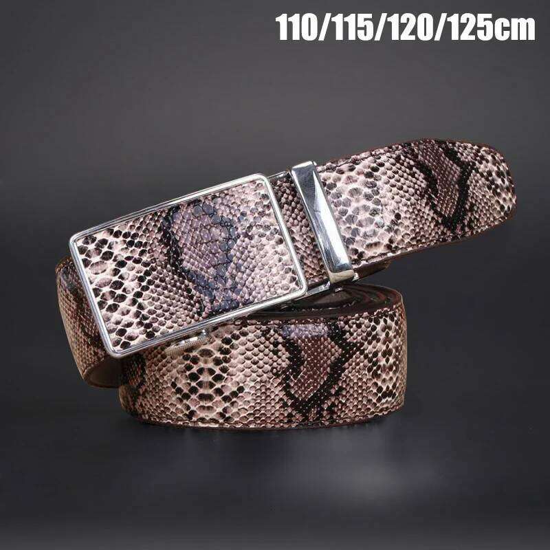Punk Rock Metal Long Buckle Belt Pattern Belts For Men Fashion Casual Faux Leather Straps Classic Snake Skin Waistband S260228