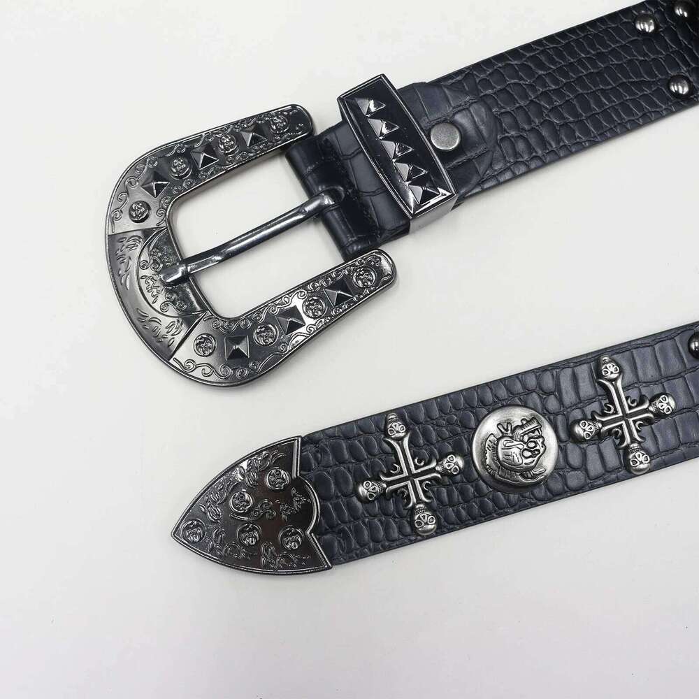 Y2K Punk Cross skull Rivet Belt Goth Pu Leather Belts For Women Jeans Pants Boys And Girls Students S260228