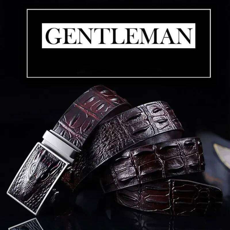 NEW High Quality Cow Genuine Leather Belt for Men Automatic Buckle Crocodile vintage cintos men Jeans belt luxury wedding belts S260228