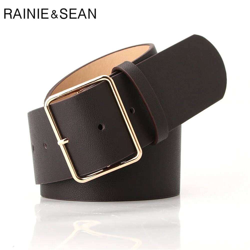 RAINIE SEAN Army Green Ladies Waist for Trousers Casual Pin Buckle Pu Leather Wide Belt Women Accessories 104cm S260228