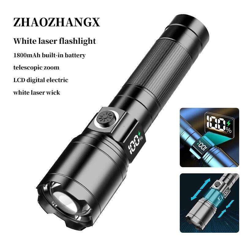 ZHAOZHANGX LCD Digital Display Flashlight Hidden Fast Charging Aluminum Alloy 1800mAh Telescopic zoom Portable Outdoor Lighting Z260301