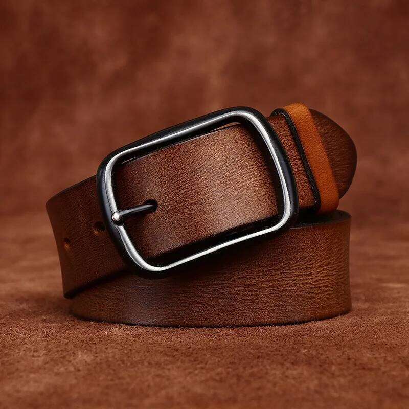 100% Pure Cowhide 3.8cm Wide Washed Retro Genuine Leather Belt For Men All-match Casual Jeans Pin Buckle Belts Luxury Waistband S260228