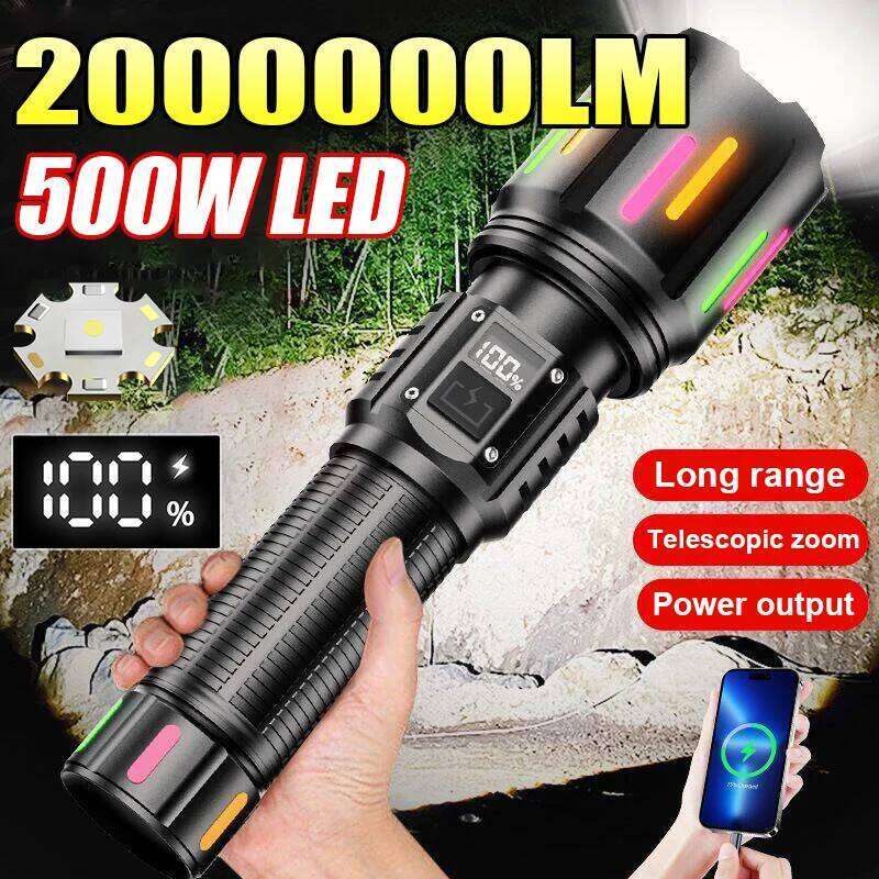2000000LM High Power Rechargeable LED Waterproof Torch Long Shot 4000M Outdoor Lights Tactical Flashlight For Fishing Z260301