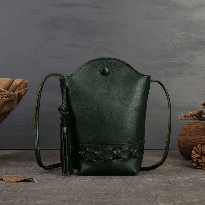 Luxury Shoulder Bags Totes Hobo New Genuine Leather Women S Retro Top Layer Cowhide Woven Phone Mini Crossbody Casual Tassel Bucket Bag SENYY