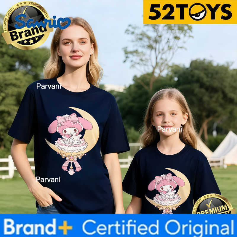 Sanrio 2026 Autumn-Winter Trending My Melody Moon Princess Print 100 Cotton Parent-Child T-Shirts High Quality Loose Casual Y2k H260302