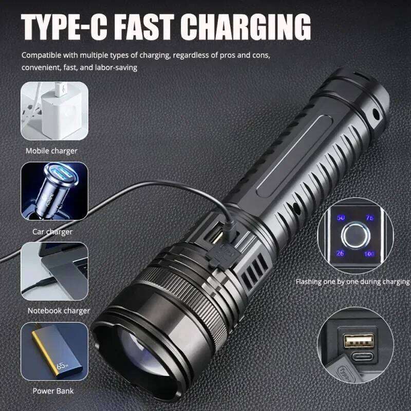 Built-in Battery White Laser Flashlight 10000LM 80W Most Powerful ZoomableTactical Led Long Spotlights 15000mah Z260301