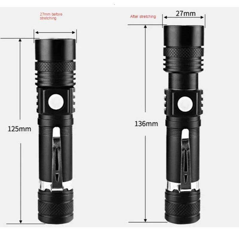 T6 LED Flashlight Strong Light Long-Distance Use Rechargeable 18650 Battery Torch Telescopic Zoom Outdoor Emergency Searchlight Z260301