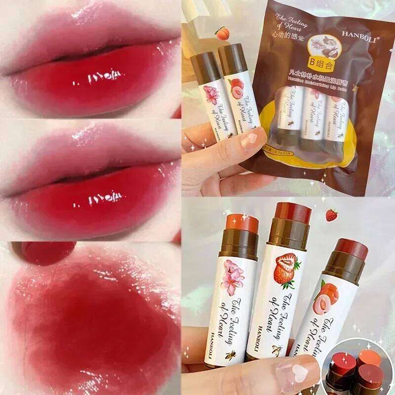 New Moisturizing Colored Balm 1/3PCS Cute Fruit Lip Tint Lasting Peach Red Lipstick Waterproof Women Lips Makeup Cosmetics H260302