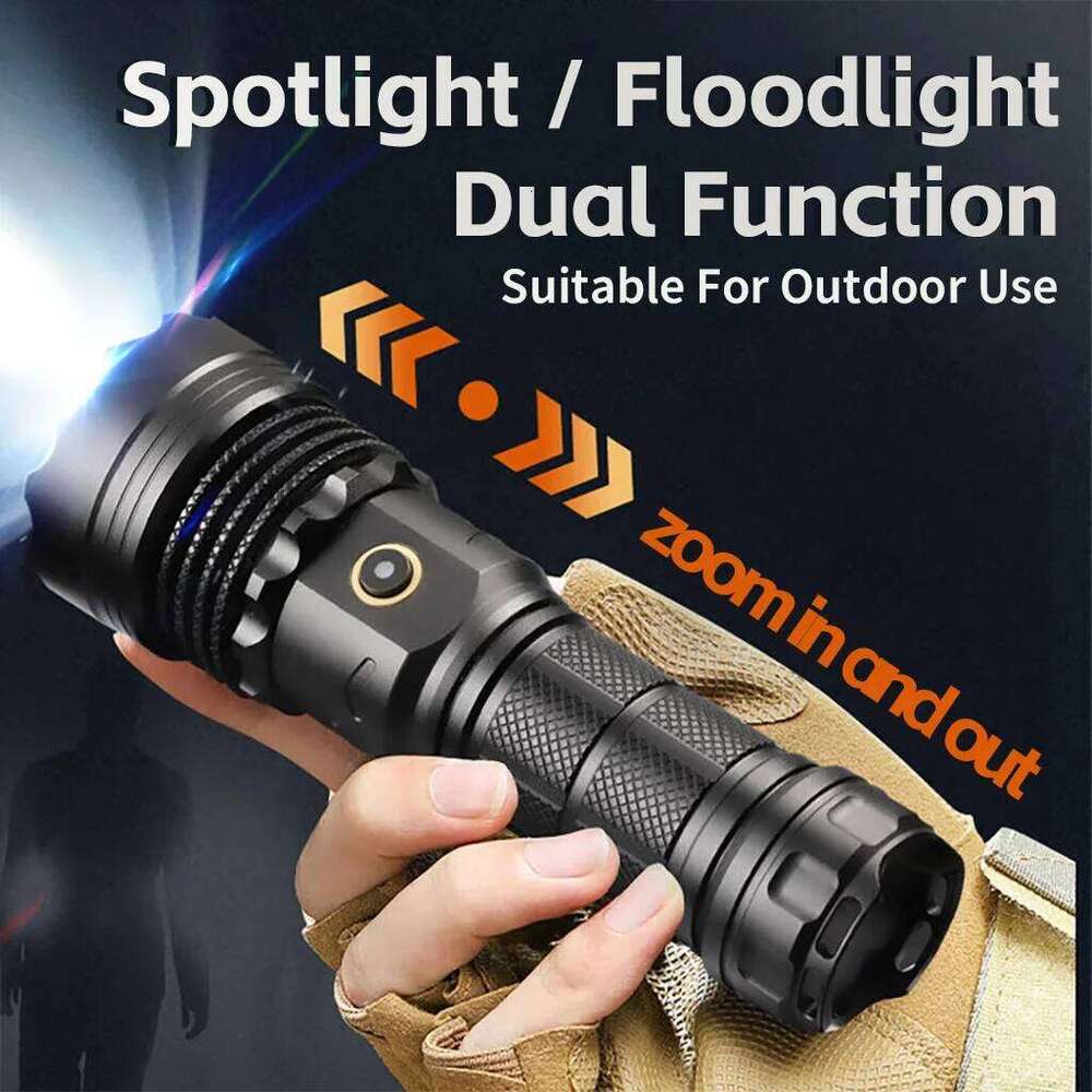 High Power Strong Light Long Range LED Flashlight USB Charging 26800 Lithium Battery Outdoor Telescopic Zoom Long-range Torch Z260301