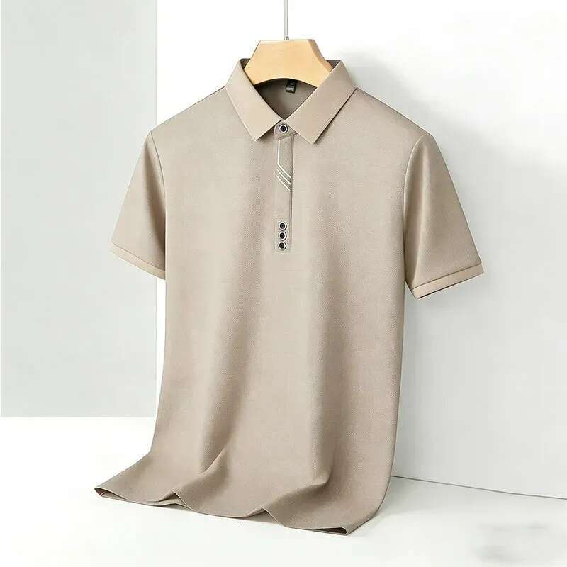 Men's Polo Black Tee Summer T-Shirts Wrinkle-Resistant Short Sleeve with Contrast Trim Premium Office Casual Men's Clothing