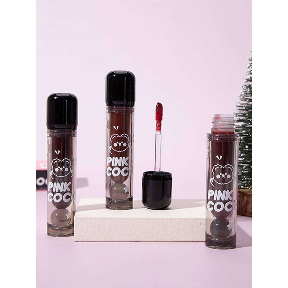 PINKCOCO Bear Doodle Mirror Glaze Long-Lasting Shiny Lip Gloss, -Friendly, Skin-Brightening Nude Lipstick,Beautifu H260302