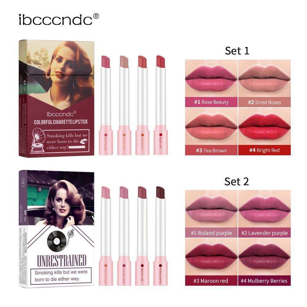 4PCS/Set Matte Long Lasting Waterproof Creative Cigarette Lipstick Set Matt Stick Tube Nude Red Velvet Lip Tint Makeup H260302