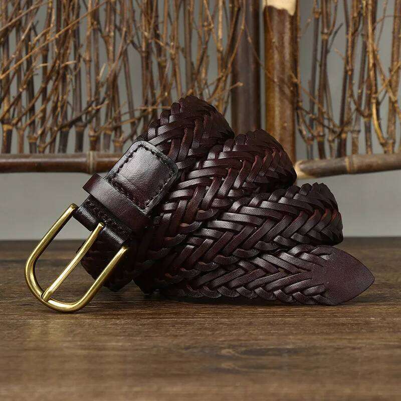 3CM Unisex Fashion Designer Weaving Women And Men Full Grain Real Genuine Leather Girdle Breathable Belt For Jeans S260228