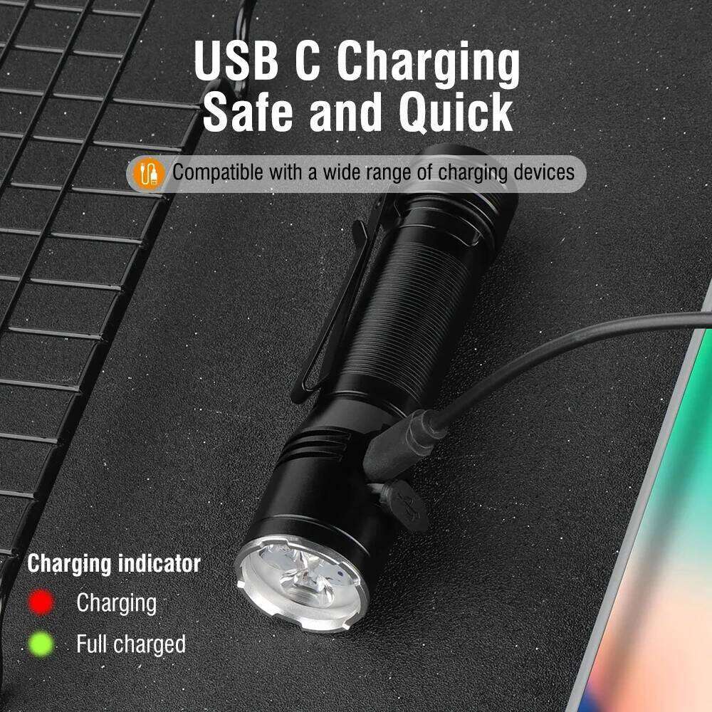 BORUiT ET20 2050LM Super Bright 3*LED Flashlight Type-c Rechargeable 6-Mode Torch Waterproof Emergency Camping Lantern Z260301