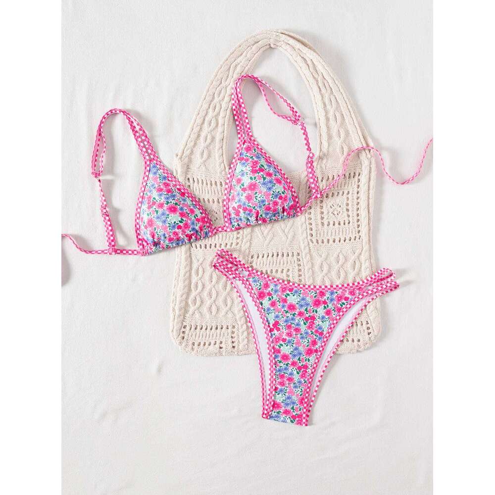 Sexy Orange Print Micro Bikini 2025 Women Double Strap Push Up Bra Hollow Out Thong Swimsuit Beach Bathing Suit Holiday Swimwear Z260301