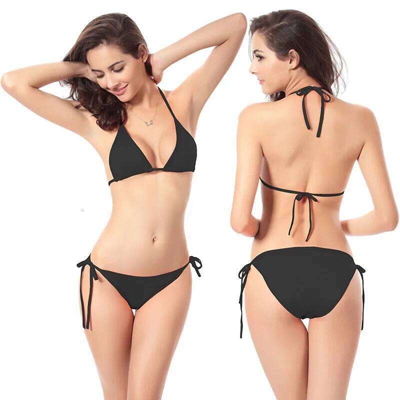 Summer Sexy Solid Color Bikinis Set Women Tie Side G-String Thong Swimsuit Female Bandage Bathing Suit Brazlian Swimwear Biquini Z260301