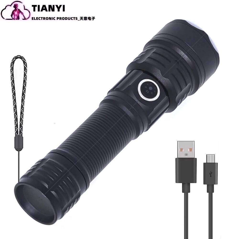 Tactical Flashlight High Brightness USB Rechargeable Search Light with Focusing Bracket Yellow Beam for Outdoor Emergency Z260301