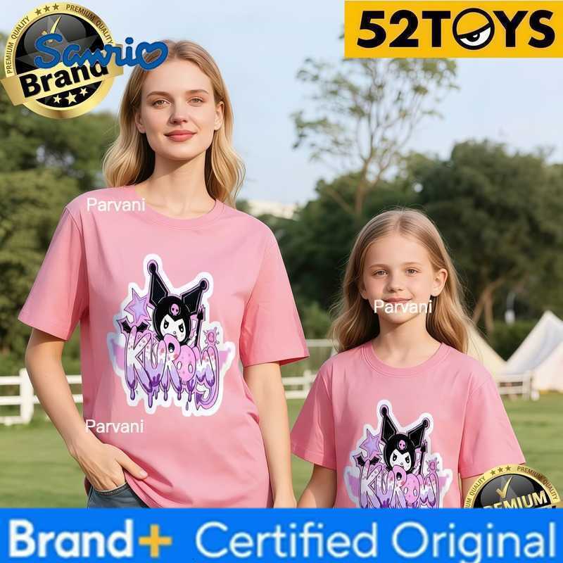 Sanrio 2026 Summer Family Outing Kuromi Graffiti Print 100 Cotton Parent-Child T-shirts Unisex Family Matching Tees Single Piece3Pcs H260302