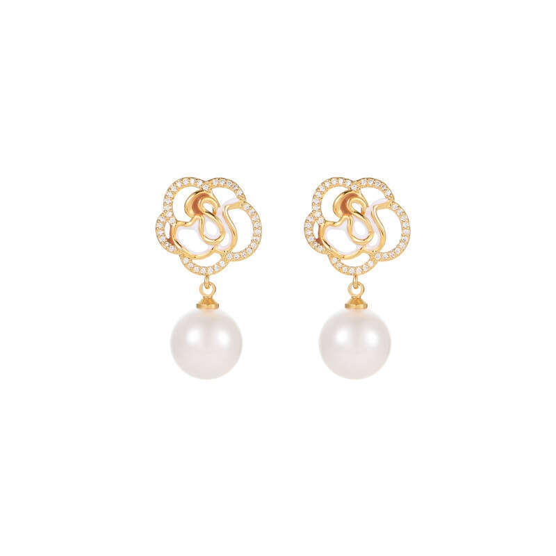 Light Luxury Style Zircon Flower Pearl With High-end Feel S925 Silver Needle Studs Earrings